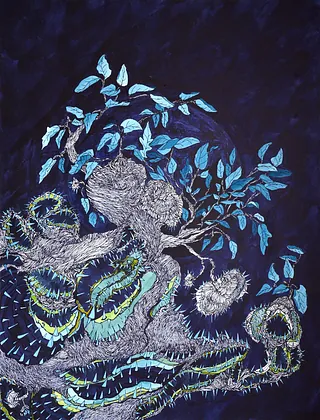 Anna Maria Brandsttter, Yggdrasil, 2019, Tusche auf Papier, 65 x 50 cm, Ausschnitt, ©Foto AM Brandstätter