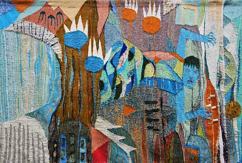 Jutta Pointner, Auf die Liebe warten, 1989, Wolle Baumwolle Viskose-Kette Baumwolle, 160 x 240 cm, Ausschnitt ©Foto Herbert Pointner