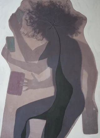 Martina Reinhart, Sinnesverlängerung 3, Photogramm und Mischtechnik auf Papier und Platte, 126 x 90 cm