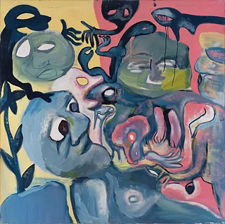 Michae Vonbank, Im Wundergarten, 1995, Öl auf Leinwand, 140 x 140 cm