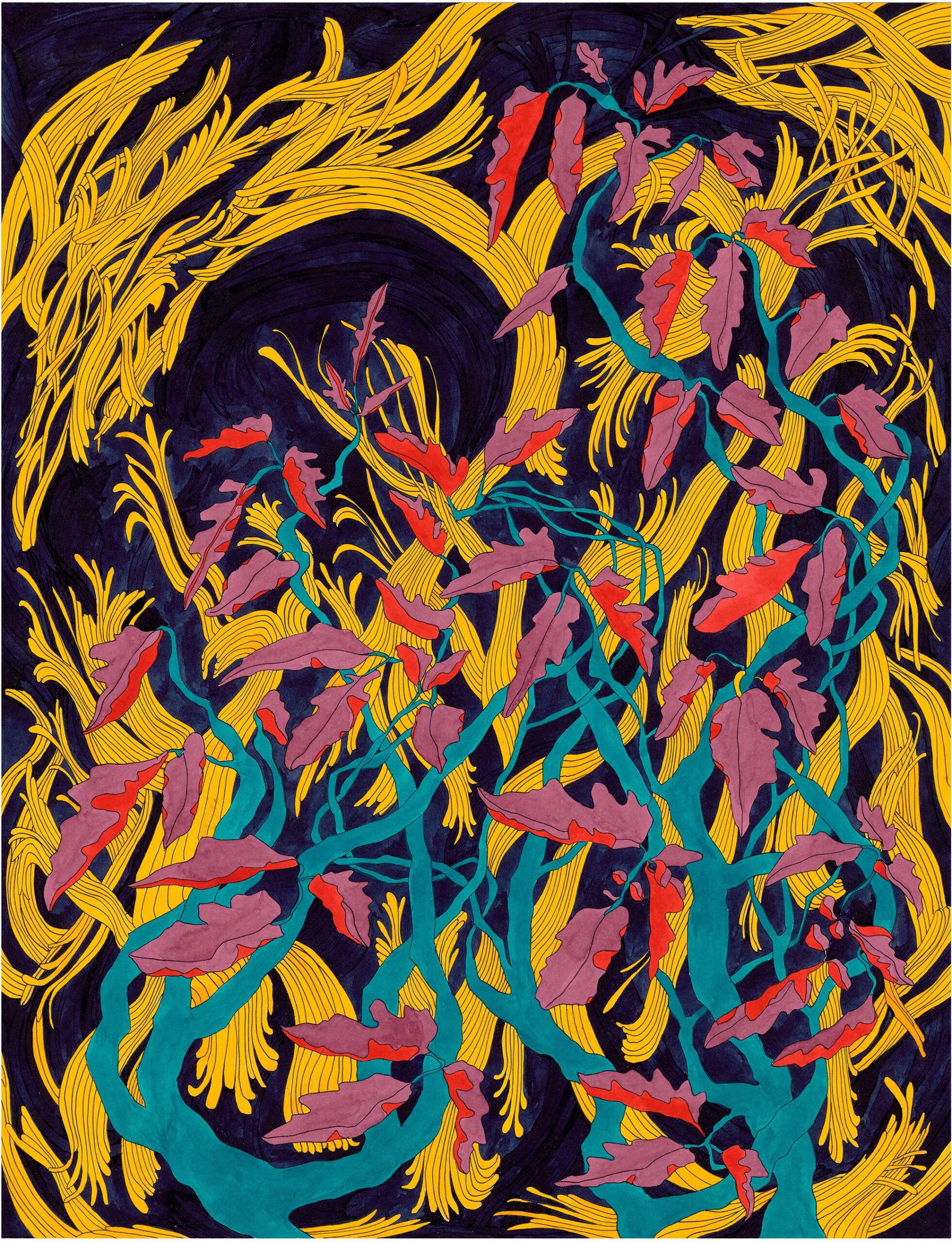 Druckgrafik Anna Maria Brandstätter, Rote Blätter, 2020 © Museum Angerlehner