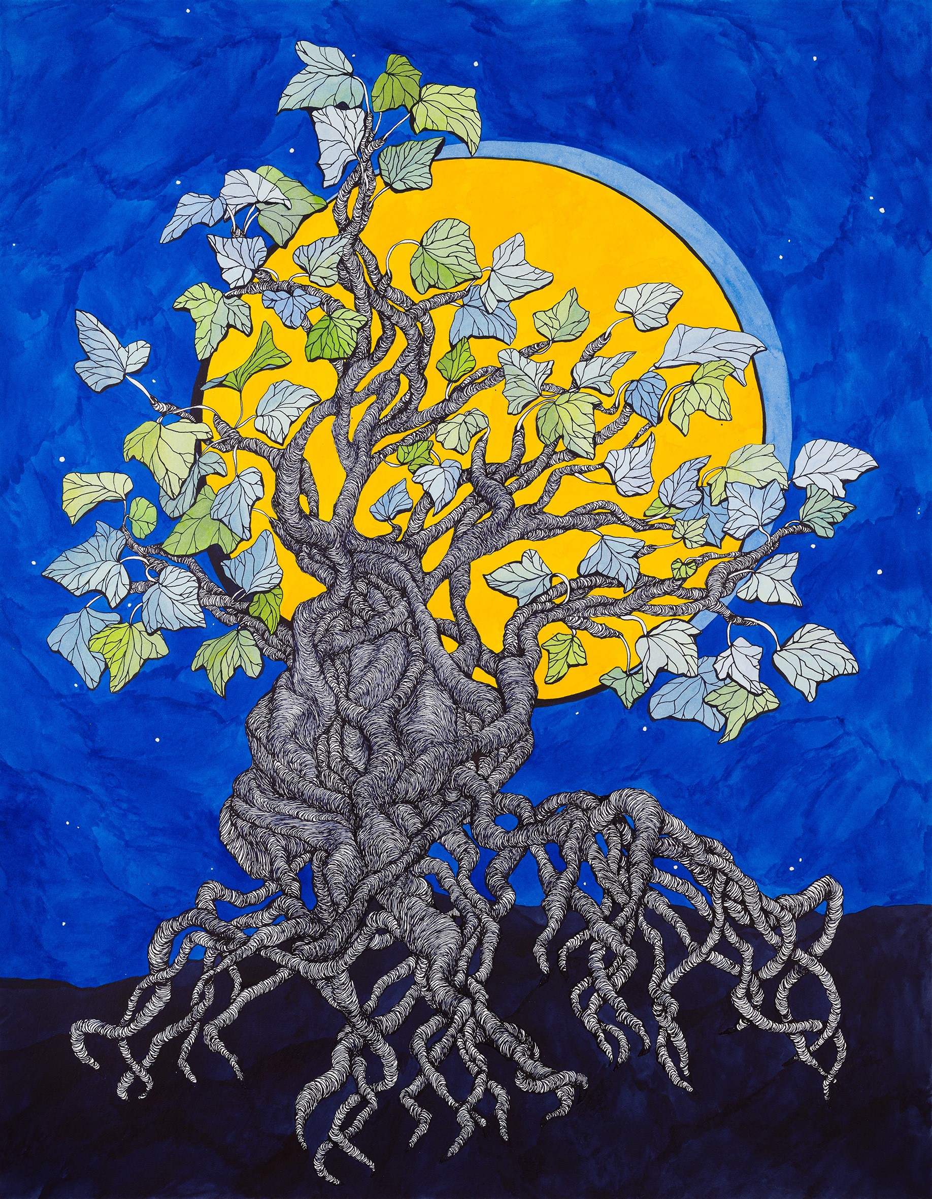 Druckgrafik Anna Maria Brandstätter, Strahlender Mond, 2023 © Museum Angerlehner