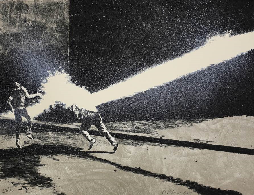 Martin Schnur, Wasserwerfer, 2013, Lithografie © Museum Angerlehner